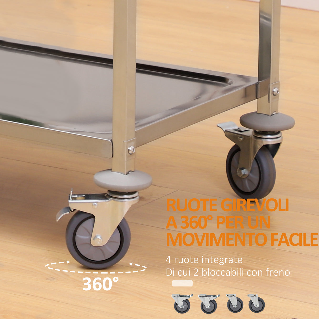 easycomfort easycomfort carrello da cucina 3 ripiani aperti 4 ruote omnidirezionali con 2 freni cuscinetti anti collisione in acciaio inossidabile 430 argento 85x45x90cm ean 8054144138558