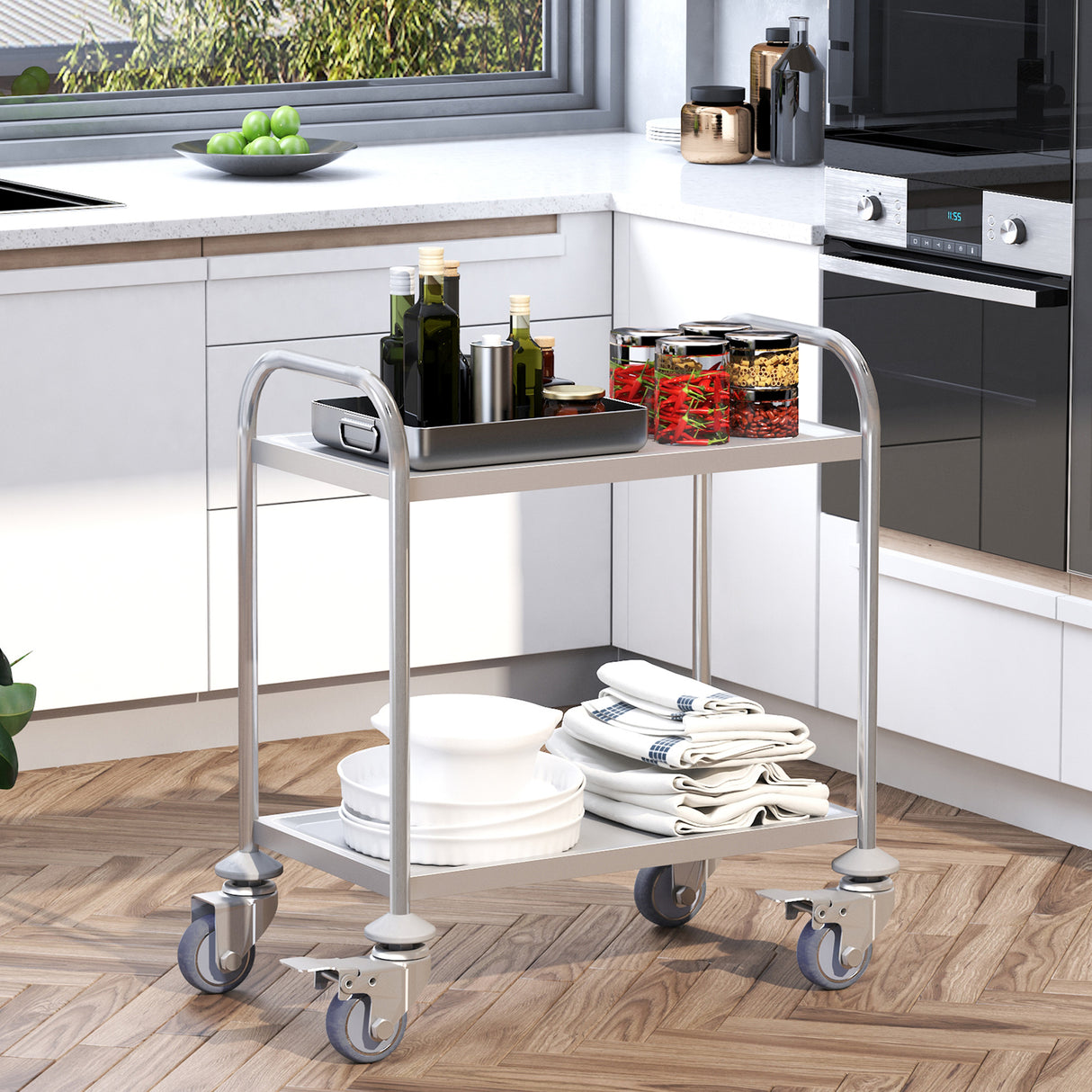 easycomfort easycomfort carrello da cucina 2 ripiani con ruote in acciaio inox 71x41x81cm argento ean 8054144139425
