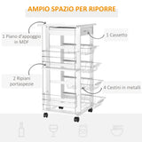 easycomfort easycomfort carrello da cucina salvaspazio in legno bianco portavivande con 1 piano di lavoro 1 cassetto e 4 cestelli metallici 47x37x83cm ean 8054111844918
