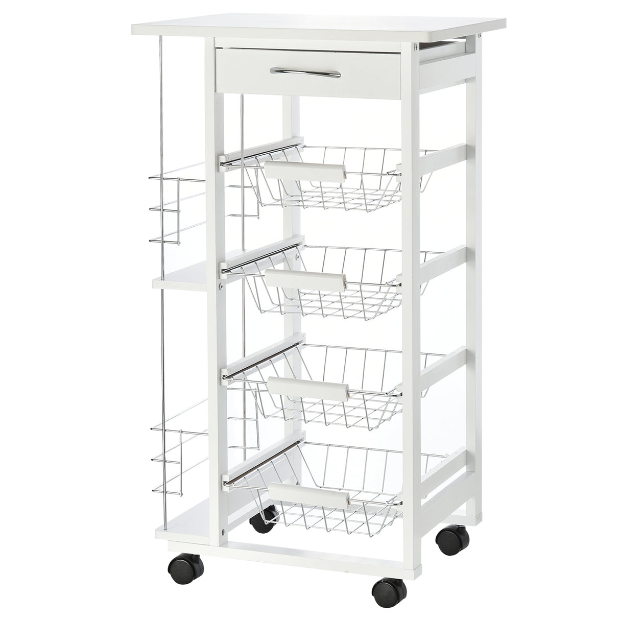 easycomfort easycomfort carrello da cucina salvaspazio in legno bianco portavivande con 1 piano di lavoro 1 cassetto e 4 cestelli metallici 47x37x83cm ean 8054111844918