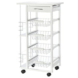easycomfort easycomfort carrello da cucina salvaspazio in legno bianco portavivande con 1 piano di lavoro 1 cassetto e 4 cestelli metallici 47x37x83cm ean 8054111844918