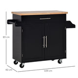easycomfort easycomfort carrello da cucina con cassetti portaspezie e armadietto carrelloda portata con 4 ruote e piano di lavoro in legno 109x40x89cm nero