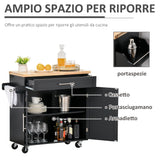 easycomfort easycomfort carrello da cucina con cassetti portaspezie e armadietto carrelloda portata con 4 ruote e piano di lavoro in legno 109x40x89cm nero
