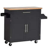 easycomfort easycomfort carrello da cucina con cassetti portaspezie e armadietto carrelloda portata con 4 ruote e piano di lavoro in legno 109x40x89cm nero
