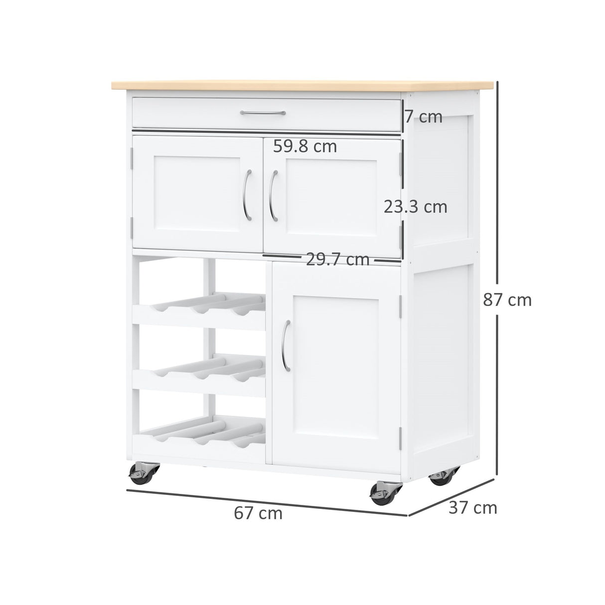 easycomfort easycomfort carrello portavivande carrellino per cucina in legno bianco con portabottiglie 1 cassetto e 3 antine 67x37x87cm