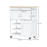 easycomfort easycomfort carrello portavivande carrellino per cucina in legno bianco con portabottiglie 1 cassetto e 3 antine 67x37x87cm