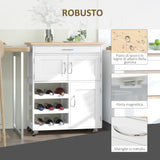easycomfort easycomfort carrello portavivande carrellino per cucina in legno bianco con portabottiglie 1 cassetto e 3 antine 67x37x87cm