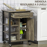easycomfort easycomfort carrello da cucina portavivande con ruote legno truciolato 60x50x84 5cm marrone