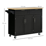easycomfort easycomfort carrello da cucina in legno con 2 cassetti armadietto 3 ante e 4 ruote 121x46x91cm nero