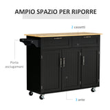 easycomfort easycomfort carrello da cucina in legno con 2 cassetti armadietto 3 ante e 4 ruote 121x46x91cm nero