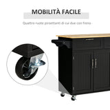 easycomfort easycomfort carrello da cucina in legno con 2 cassetti armadietto 3 ante e 4 ruote 121x46x91cm nero