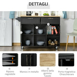 easycomfort easycomfort carrello da cucina in legno con 2 cassetti armadietto 3 ante e 4 ruote 121x46x91cm nero