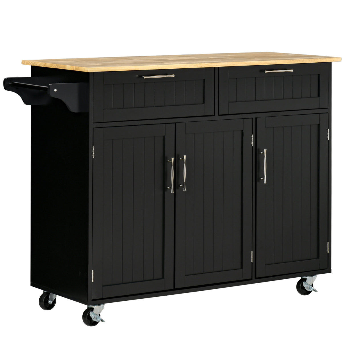 easycomfort easycomfort carrello da cucina in legno con 2 cassetti armadietto 3 ante e 4 ruote 121x46x91cm nero