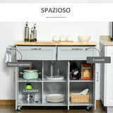 easycomfort easycomfort carrello da cucina multiuso in legno con 2 cassetti 3 antine e 4 ruote 121x46x91cm grigio