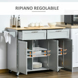 easycomfort easycomfort carrello da cucina multiuso in legno con 2 cassetti 3 antine e 4 ruote 121x46x91cm grigio