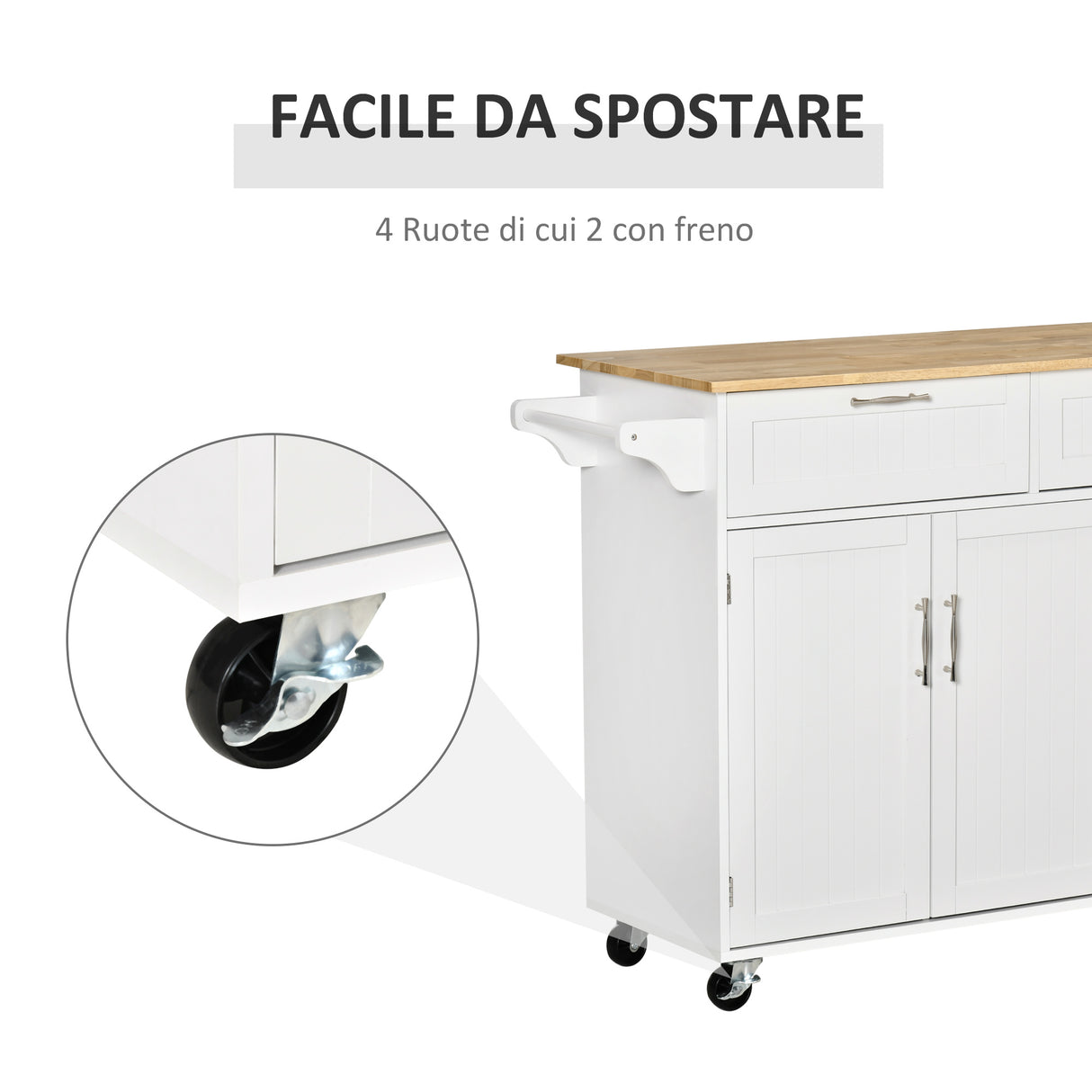 easycomfort easycomfort carrello da cucina multiuso in legno con 2 cassetti 3 antine e 4 ruote 121x46x91cm bianco