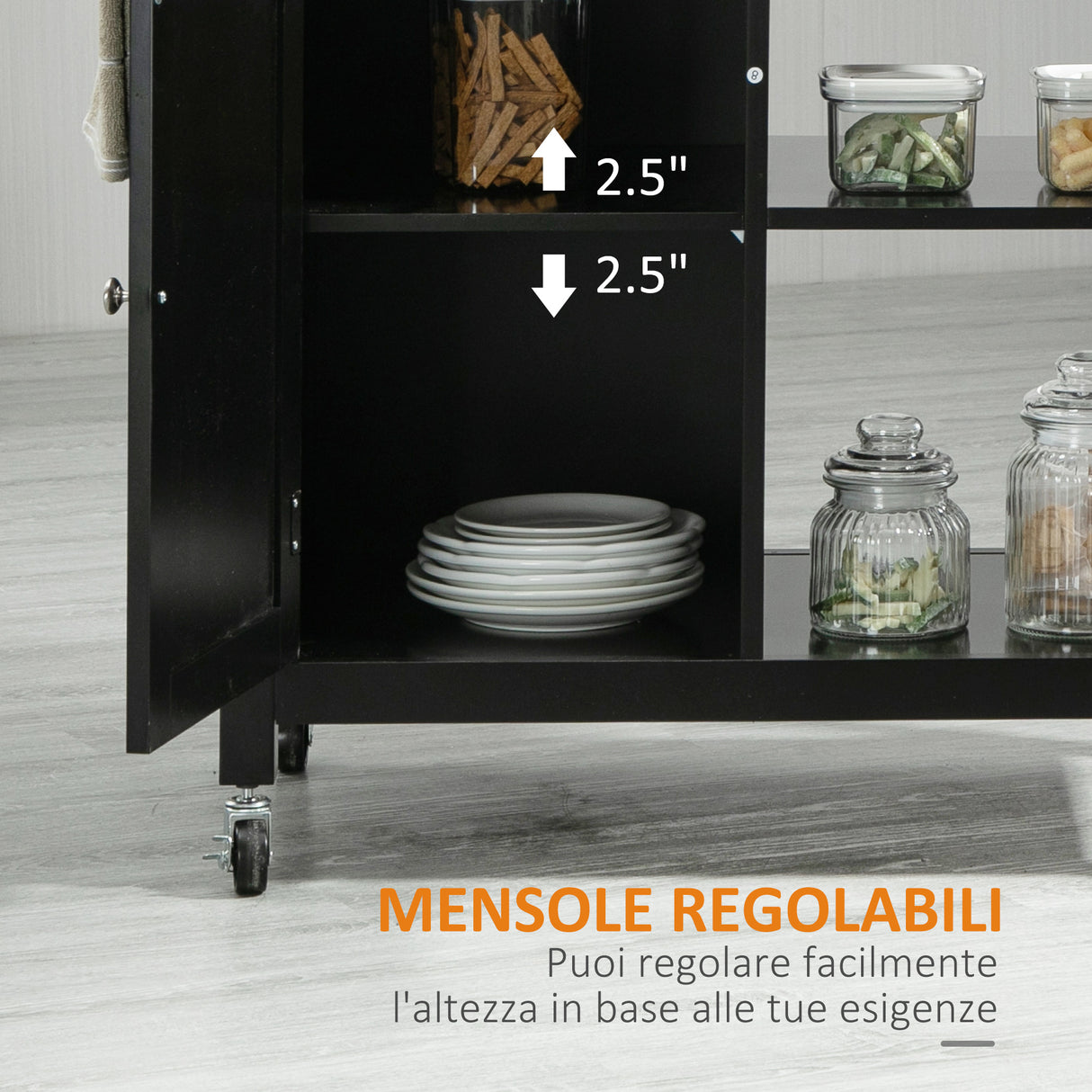 easycomfort easycomfort carrello da cucina in legno con cassetto armadietto e ruote 83x45x88cm nero