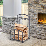 easycomfort portalegna da interno ed esterno in metallo con ganci e 4 attrezzi per camino inclusi nero