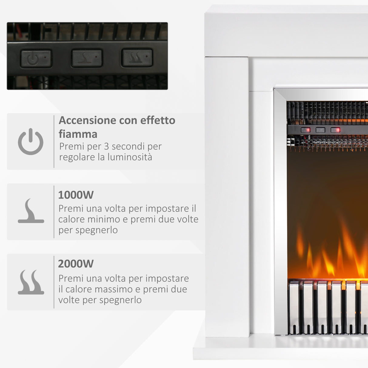 easycomfort easycomfort camino elettrico da terra con effetto fiamma realistico timer e telecomando 1000w e 2000w 79x26x77 5cm bianco e nero