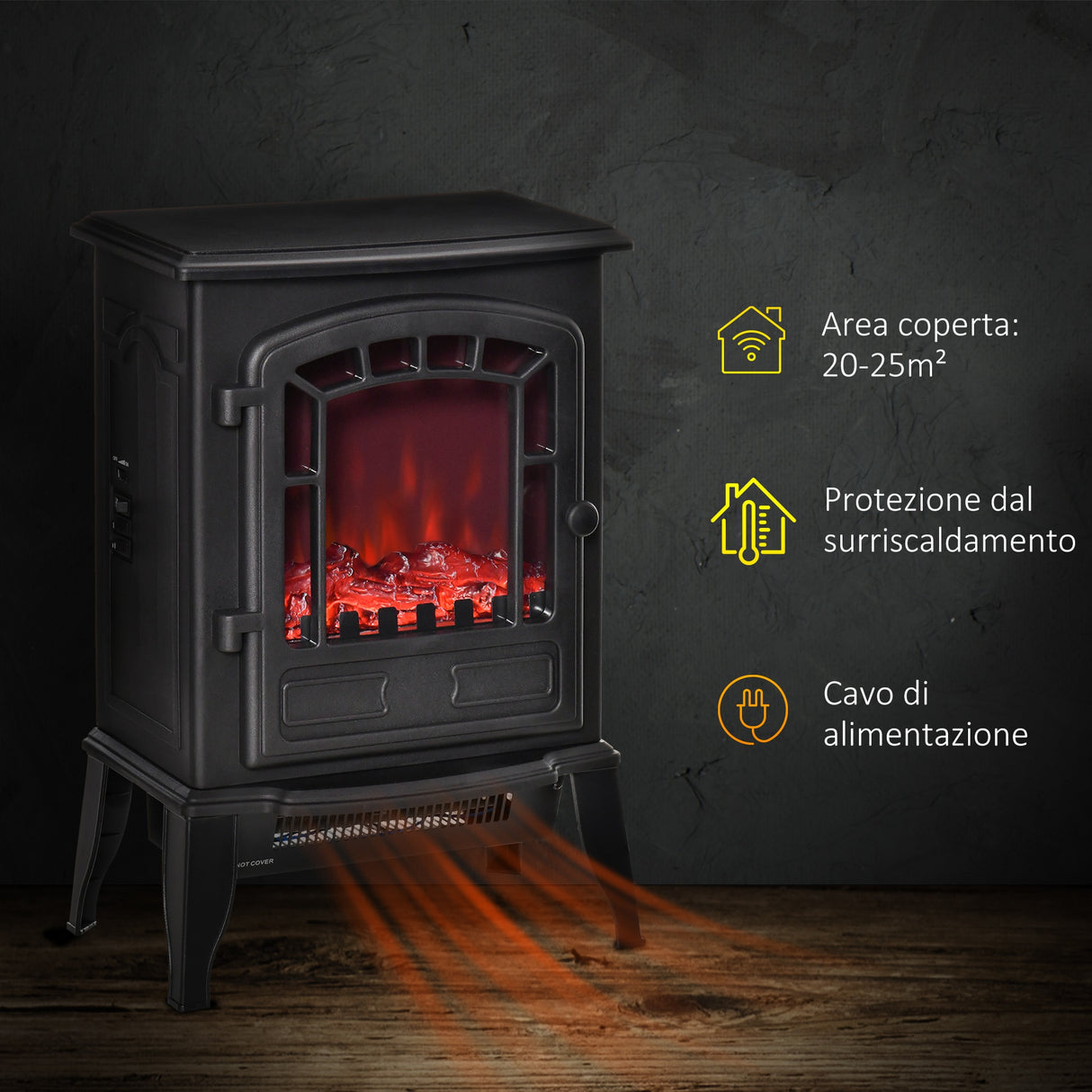 easycomfort camino elettrico con effetto fiamma temperatura regolabile copertura 20 25m nero