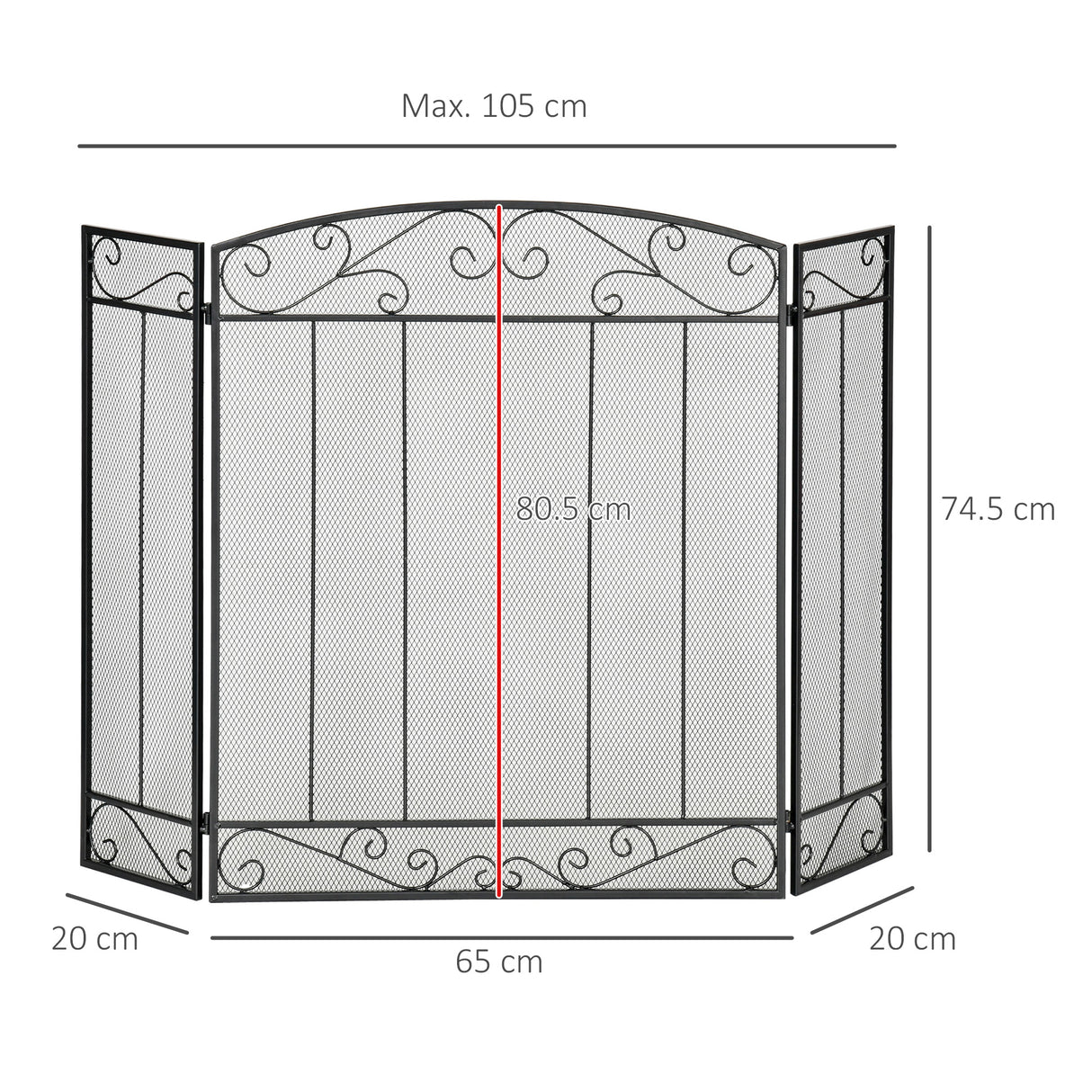 easycomfort parascintille caminetto con 3 pannelli pieghevoli   nero