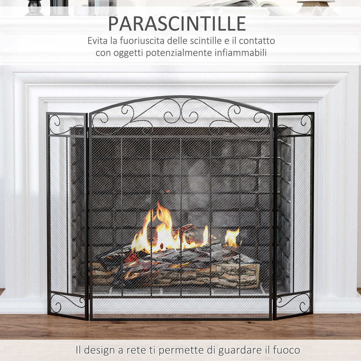 easycomfort parascintille caminetto con 3 pannelli pieghevoli   nero