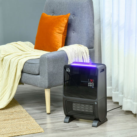 easycomfort stufa elettrica 2 in 1 con umidificatore luce led a 3 colori e ultravioletti timer e telecomando 33x21x49.5cm nero