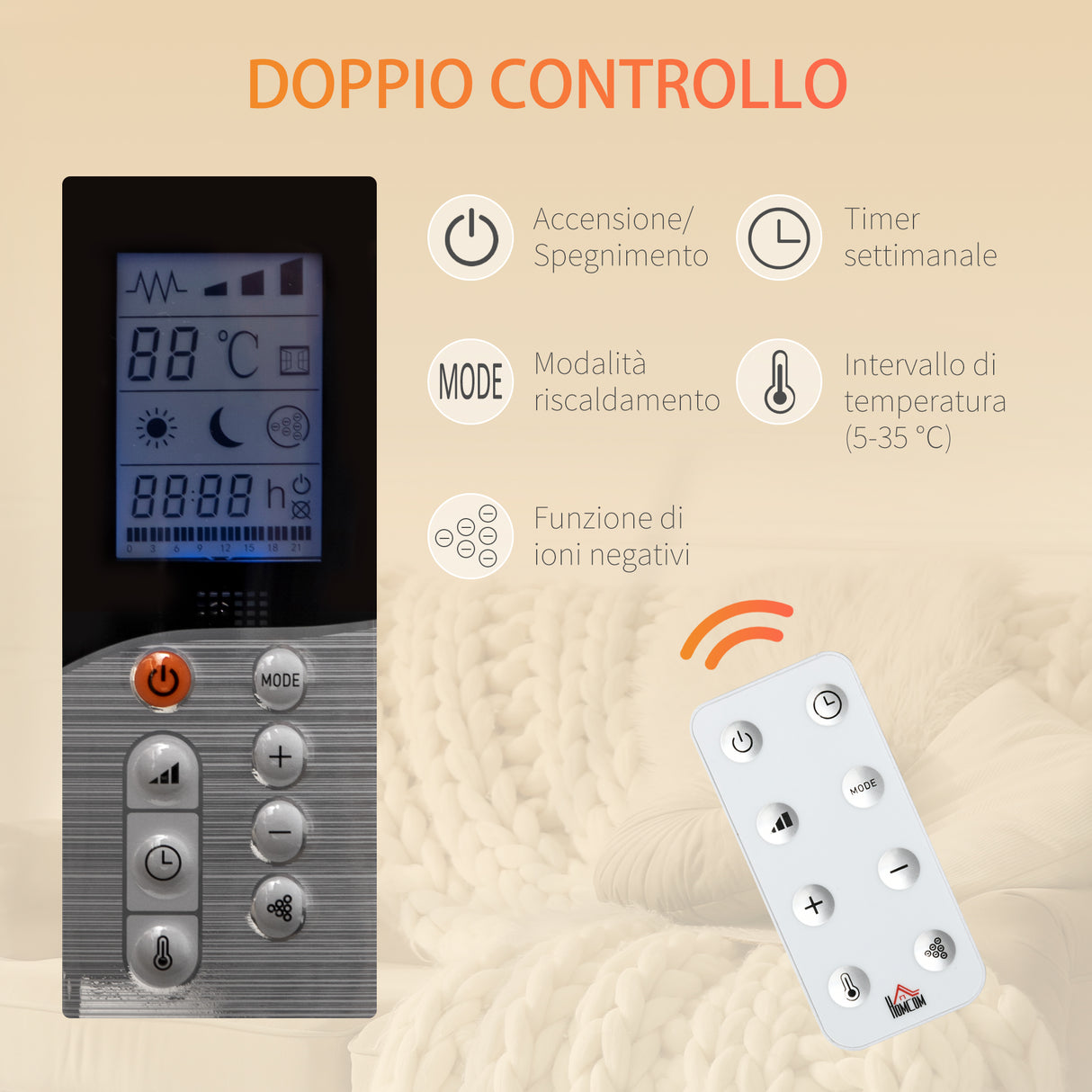 easycomfort stufetta elettrica da 1000 2000w con timer e impostazioni di calore per stanze max 15 m 75x31x66.5 cm bianco