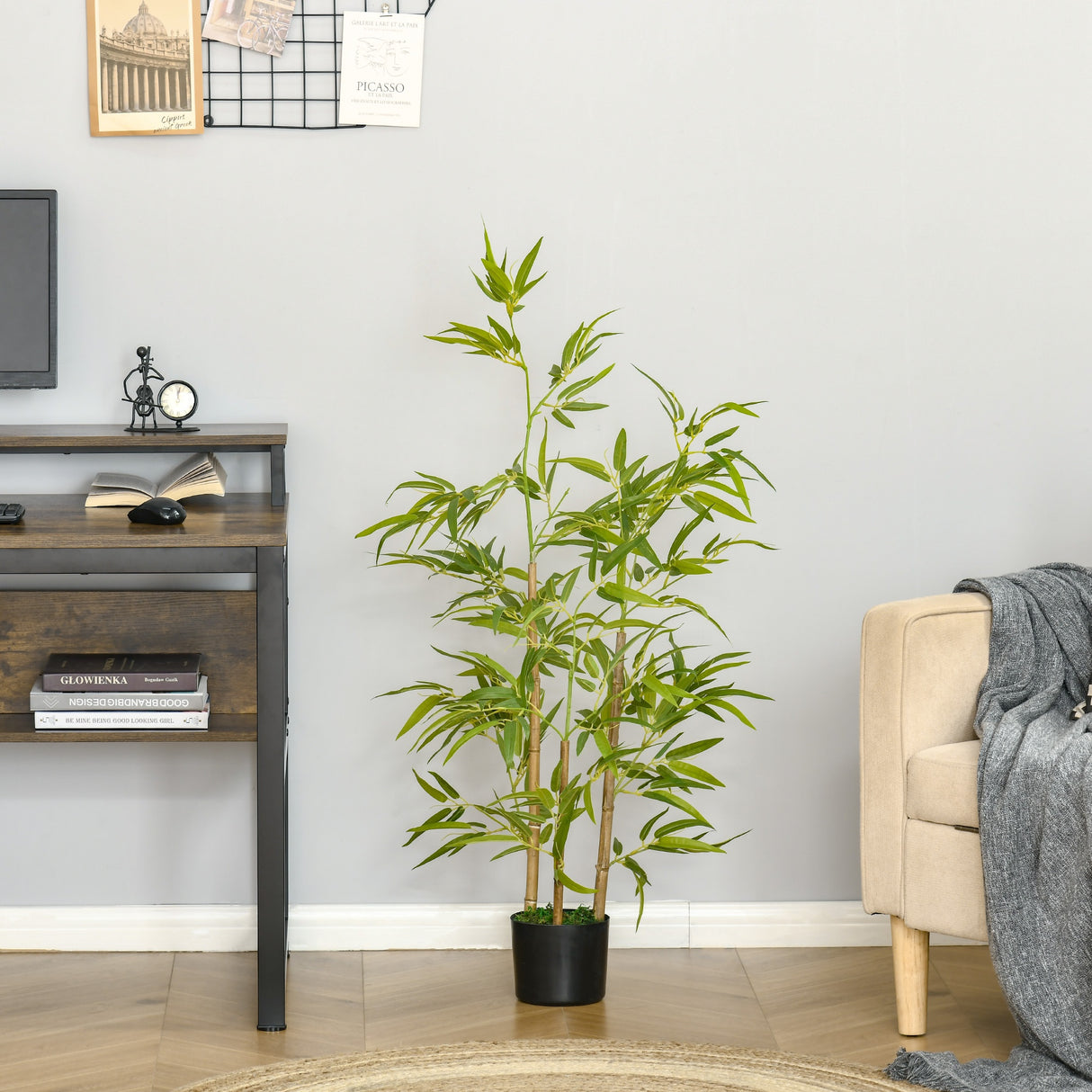 easycomfort pianta artificiale di bambu alta 120cm con vaso per interno ed esterno verde