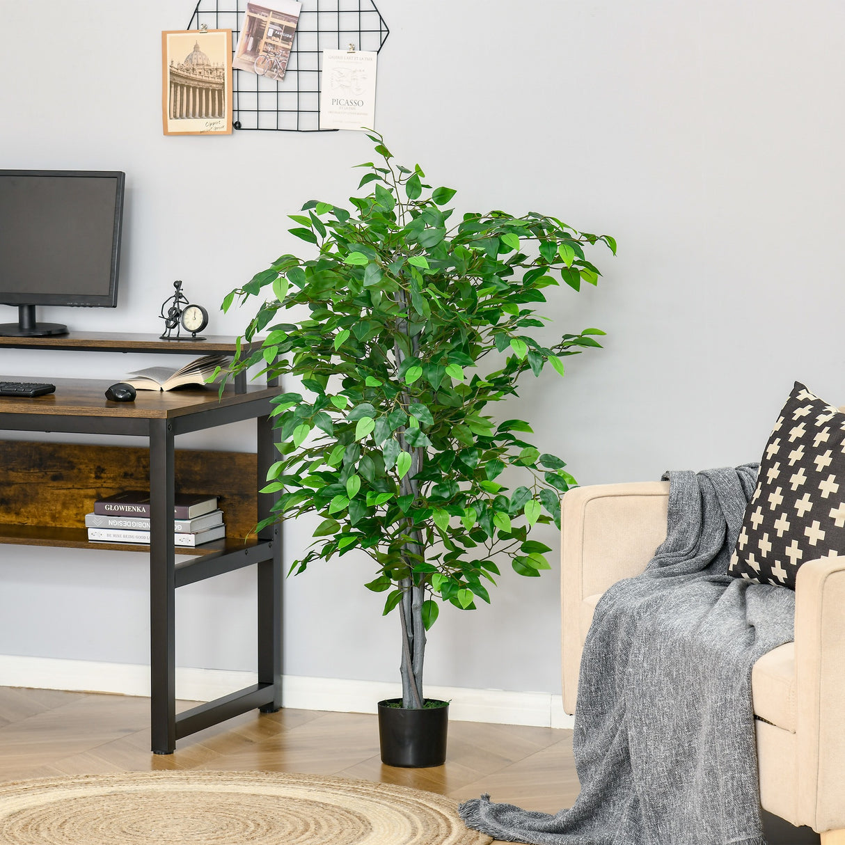 easycomfort pianta artificiale di ficus alta 135cm con vaso per interno ed esterno verde