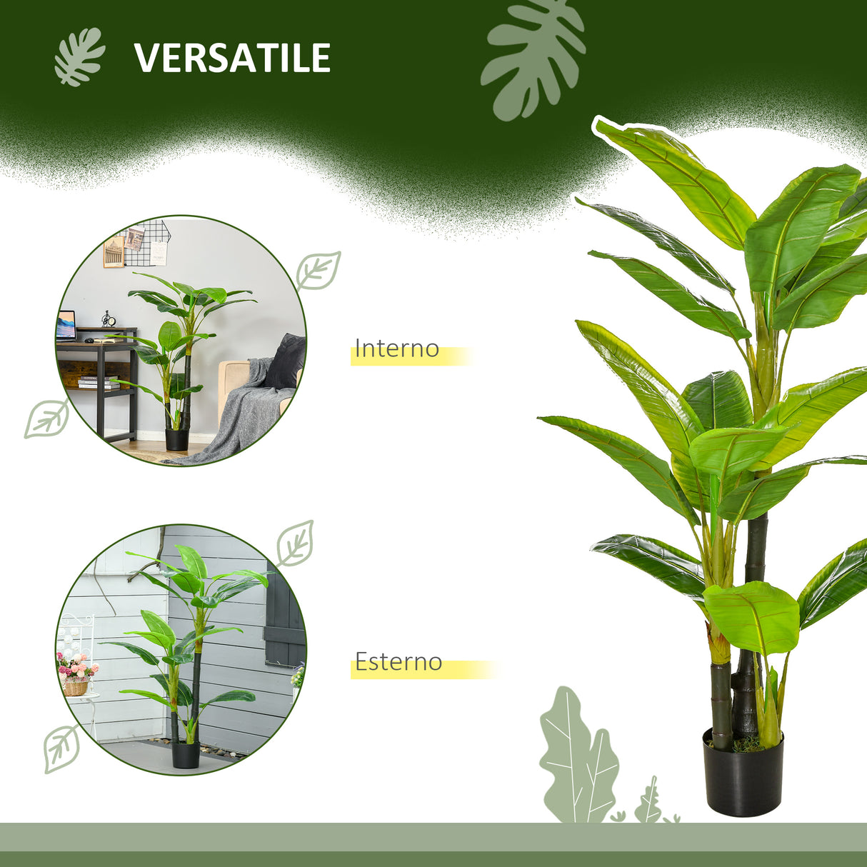 easycomfort banano pianta in vaso albero di banano artificiale pianta finta per interno ed esterno 150cm