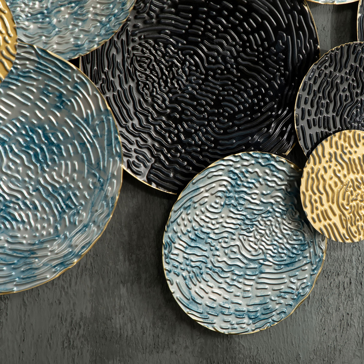 easycomfort easycomfort decorazione murale in metallo 3d wall art a cerchi 133x66cm blu nero e oro