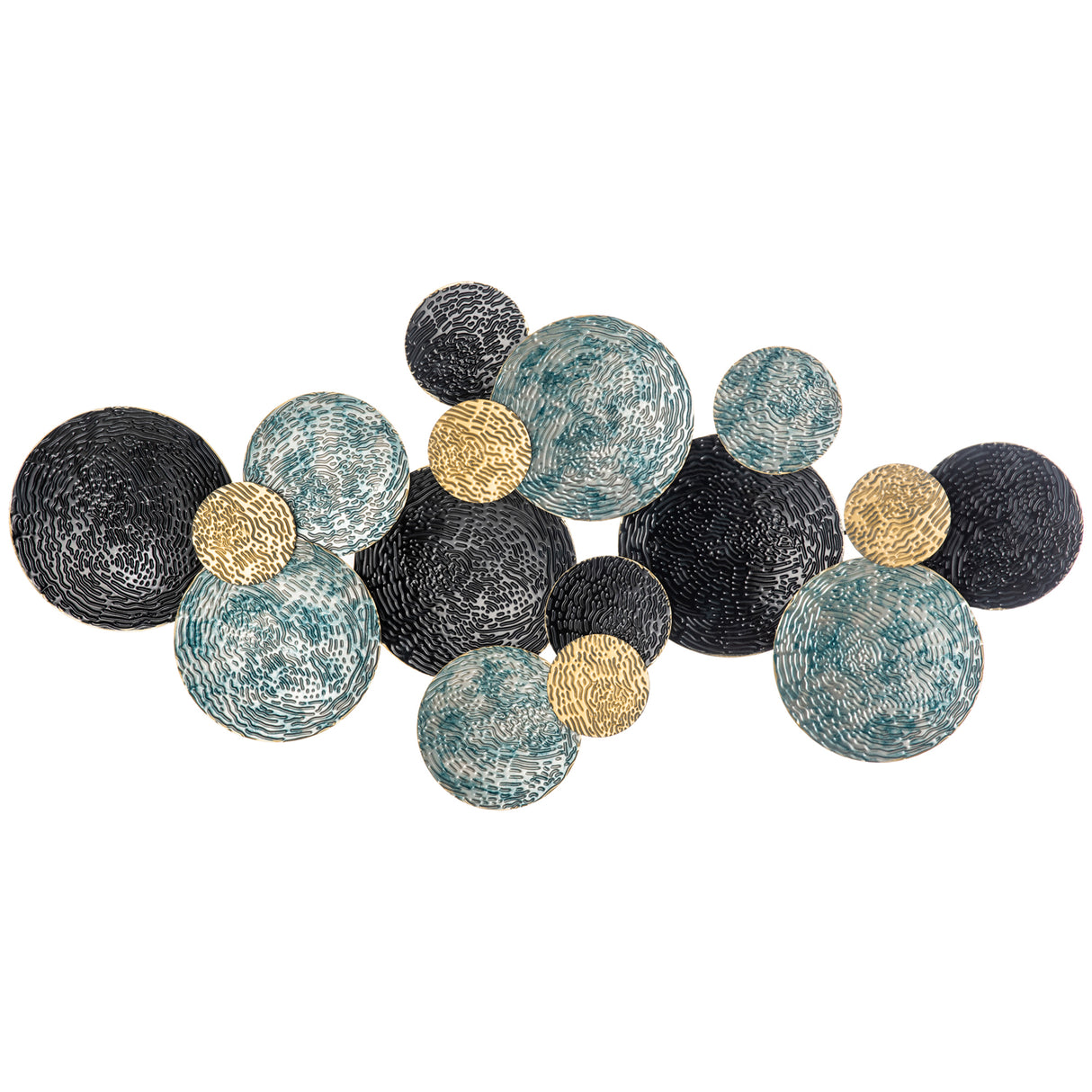 easycomfort easycomfort decorazione murale in metallo 3d wall art a cerchi 133x66cm blu nero e oro