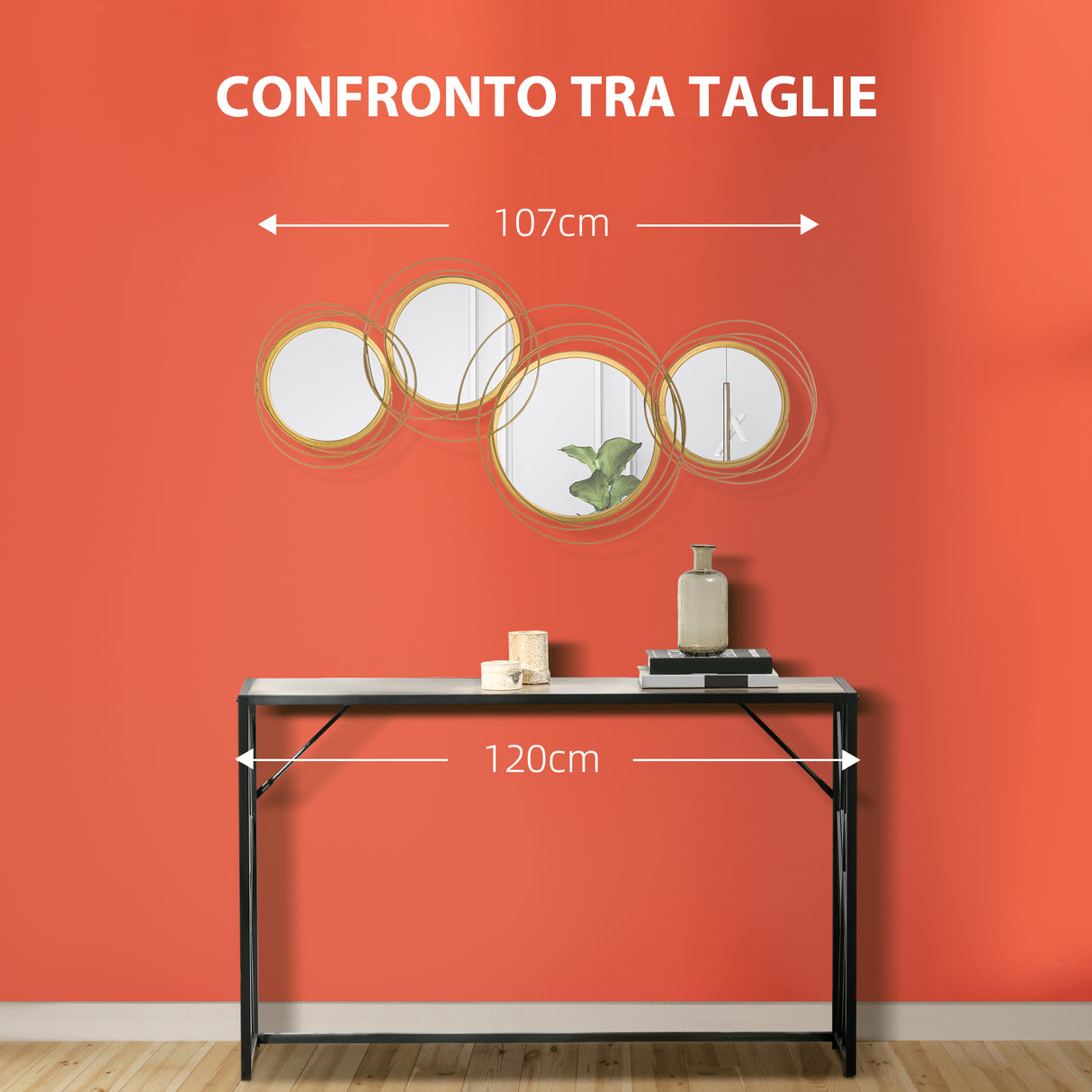 easycomfort easycomfort decorazione murale 3d in metallo wall art a cerchi con specchi 107x56cm oro