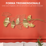 easycomfort easycomfort decorazione murale 3d in metallo wall art dorata con foglie di ginkgo 138x70cm