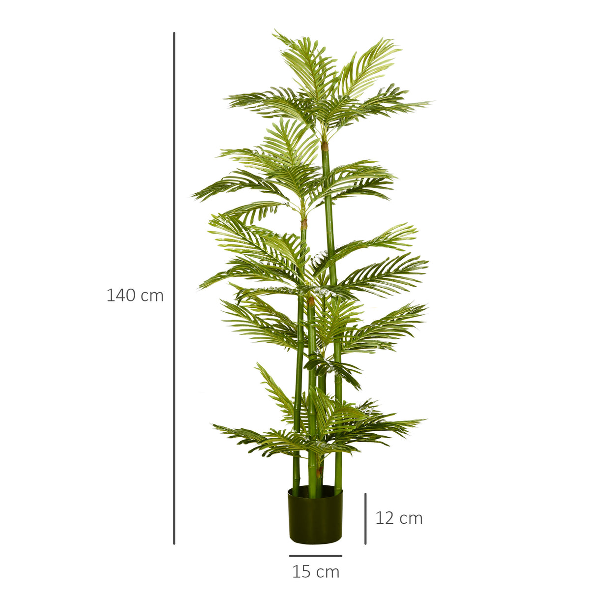 easycomfort pianta artificiale di palma da 140 cm a 45 foglie e 5 rami con vaso o15x12 cm per interni ed esterni verde