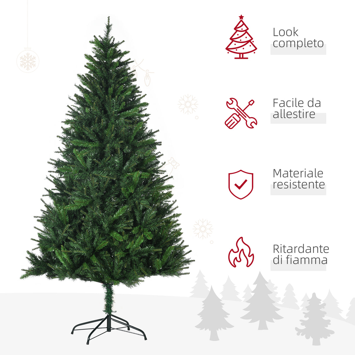 easycomfort easycomfort albero di natale artificiale 180cm con 786 rami 2 sezioni e base in metallo verde