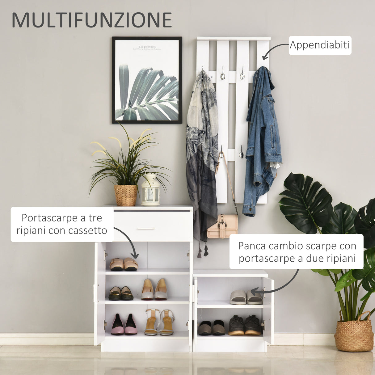 easycomfort easycomfort scarpiera con appendiabiti a combinazione per ingresso e camera da letto legno 100x32x187cm bianco