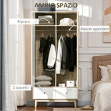 easycomfort easycomfort armadio 2 ante in legno con 4 vani 2 cassetti e appendiabiti color legno e bianco 90x50x190cm