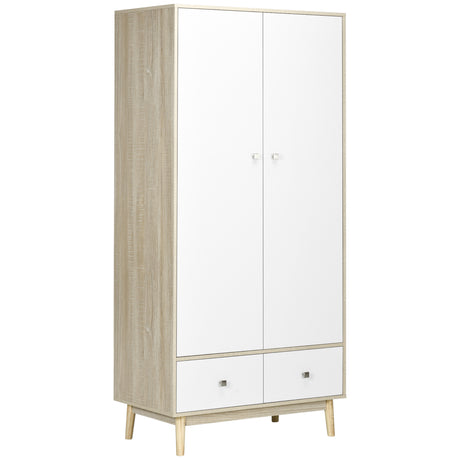 easycomfort easycomfort armadio 2 ante in legno con 4 vani 2 cassetti e appendiabiti color legno e bianco 90x50x190cm
