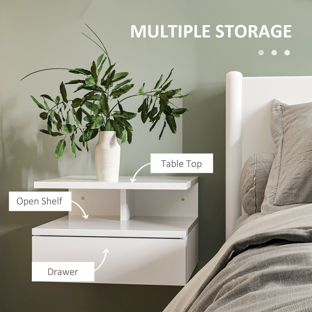 easycomfort easycomfort set da 2 comodini moderni sospesi con cassetto e mensola in legno 35x32x22 5cm bianco lucido