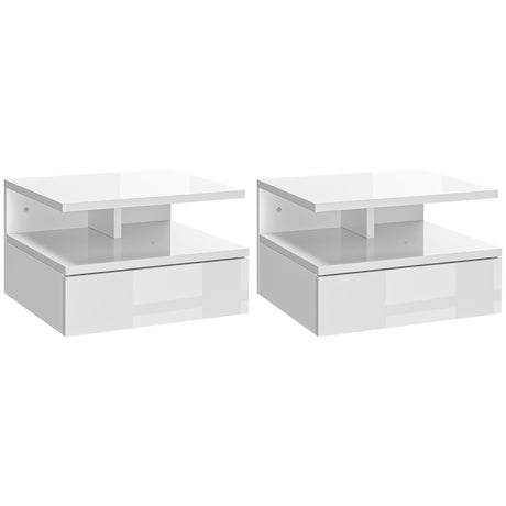 easycomfort easycomfort set da 2 comodini moderni sospesi con cassetto e mensola in legno 35x32x22 5cm bianco lucido