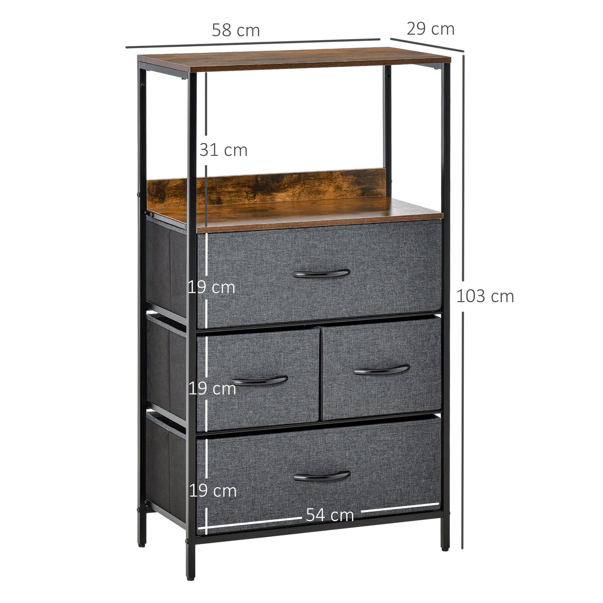 easycomfort easycomfort mobile cassettiera multiuso con 4 cassetti pieghevoli in tessuto arredamento soggiorno e camera 58x29x103cm grigio scuro