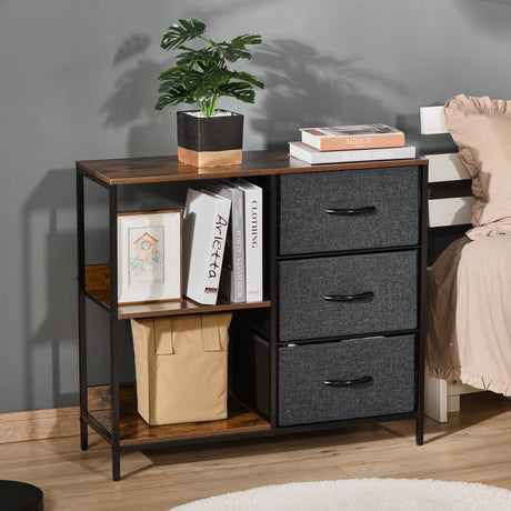 easycomfort easycomfort mobile cassettiera multiuso con cassetti in tessuto 80x29x71cm marronegrigio scuro