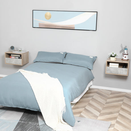 easycomfort easycomfort set 2 comodini sospesi con cassetto e ripiano 45x35x27 5cm grigio e color legno