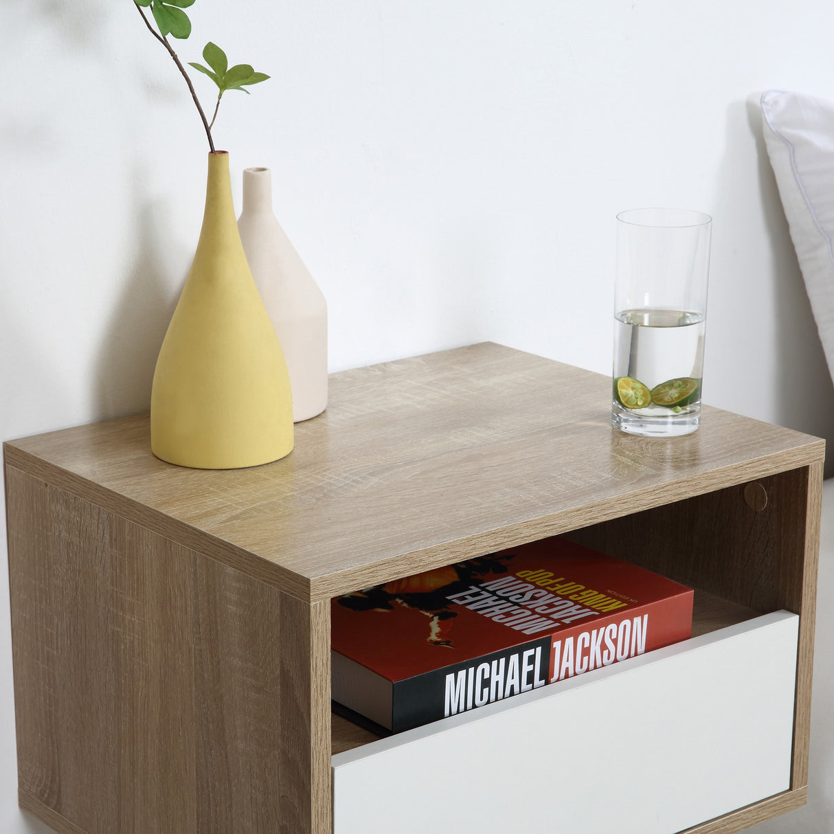 easycomfort easycomfort set 2 comodini sospesi con cassetto e ripiano 45x35x27 5cm bianco e color legno