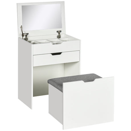easycomfort toeletta da camera con specchiera cassetto e sgabello abbinato in legno bianco