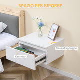 easycomfort easycomfort comodino set 2 pezzi con cassetto e design sospeso in truciolato e mdf 49x38x23 cm bianco