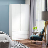 easycomfort easycomfort armadio guardaroba in truciolato bianco con appendiabiti e 2 cassetti scorrevoli per camere da letto 100x60x200 cm