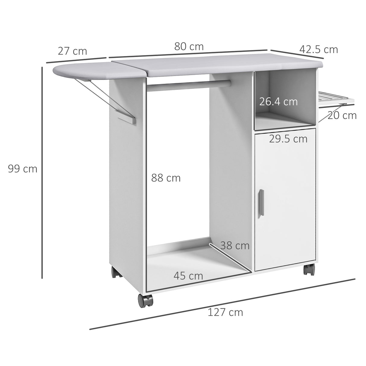 easycomfort easycomfort mobile asse da stiro con piano dappoggio 3 ripiani a cubo e guida 107x42 5x99cm bianco